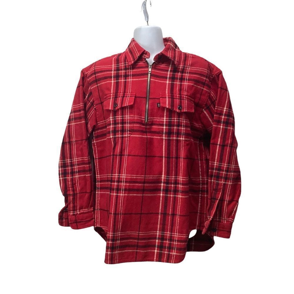 Lauren Ralph Lauren Petite P P Plaid 100% Wool Flannel Shirt Red zip pullover